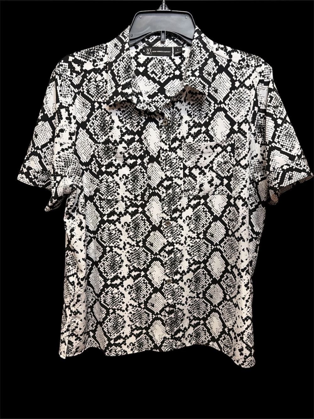 Womens Black & White Snake Print Short Sleeve Shirt